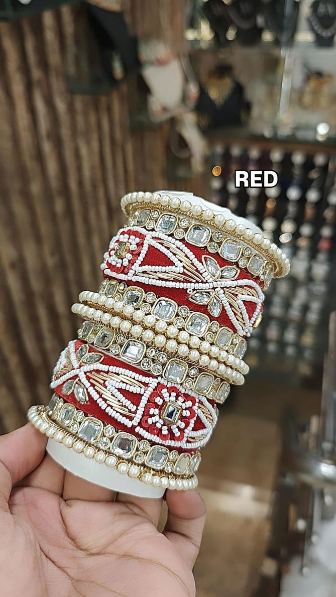 Designet Chandni Moti Kundan Stone Bangles Set Wholesale Shop In Surat
